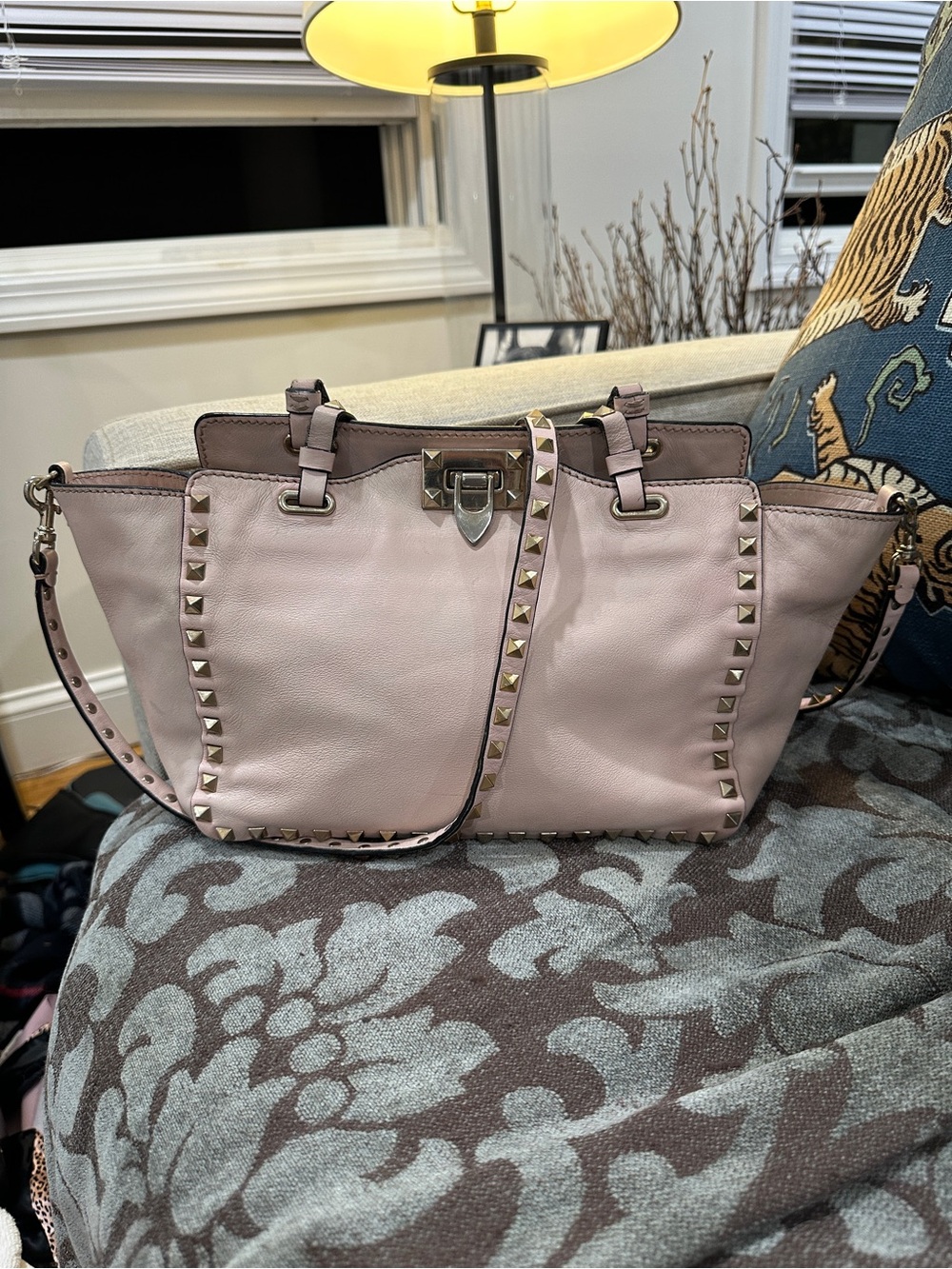 Valentino Blush Pink Rock Stud Leather Studded Shoulder Tote